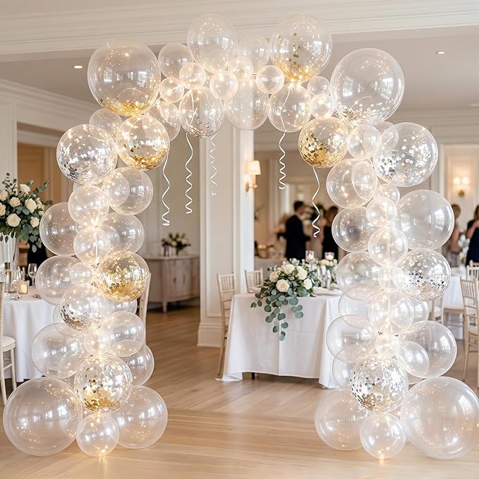 140pcs Clear Balloon Garland Arch Kit, 18/12/10/5 Inch Premium Transparent Balloons for Graduation 2026, Wedding, Baby Shower, Anniversary, Birthday Party Decorations