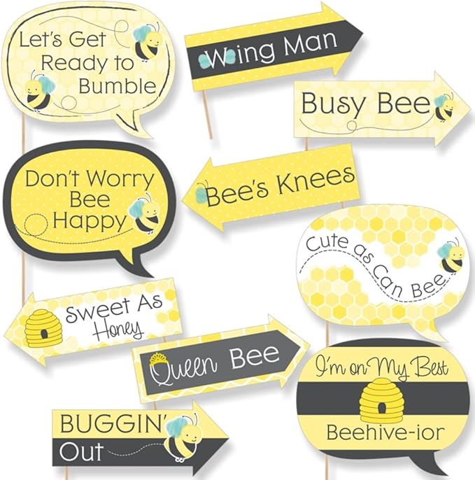 Big Dot of Happiness Funny Honey Bee - Baby Shower or Birthday Party Photo Booth Props Kit - 10 Piece