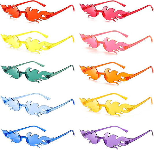 10/20 Pack Star/Heart Shape/Round/Butterfly/Cat Eye/Rectangle/Fire Rimless Tinted Party Sunglasses Color Glasses
