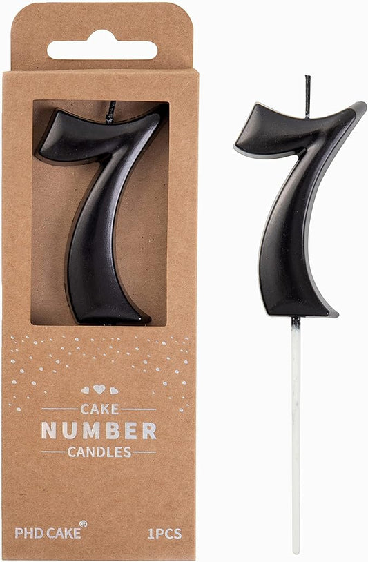 PHD CAKE 2.76 Inch Elegant Black 7 Number Birthday Candles, Black Number Candles, Cake Number Candles, Party Celebration