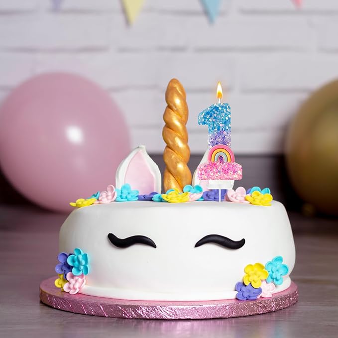 Rainbow Birthday Number Candles, Number 1 Candles, Cupcake Decorations, Macaron Birthday Cake Decorations, Cartoon Theme Party Supplies (Number 1)
