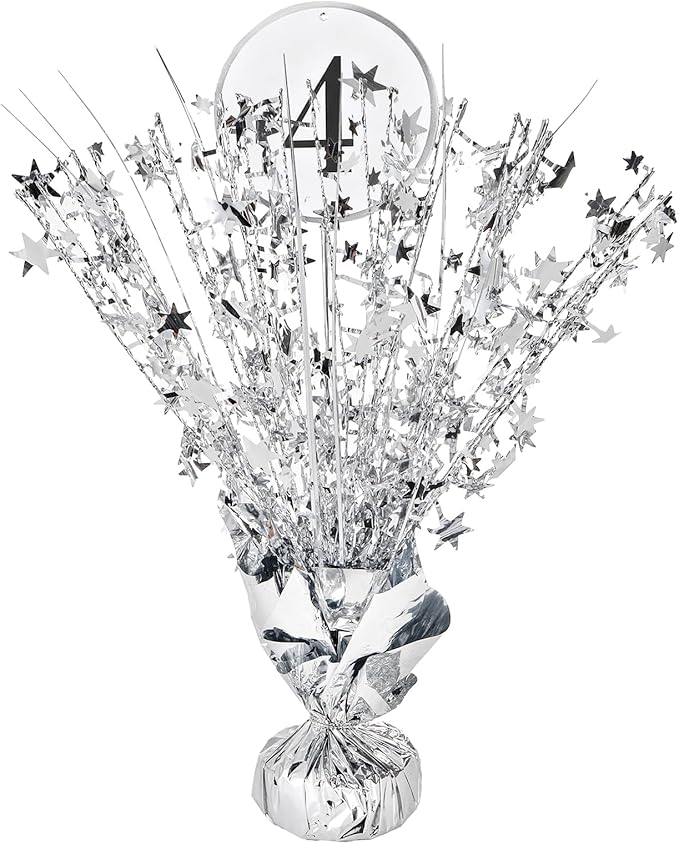ZOOFOX 12 Pack Metallic Foil Spray Centerpiece, Glitter Silver Star Table Decoration, Burst Table Centerpieces for Birthday Wedding Anniversary Christmas Party Supplies Decor, Freestanding