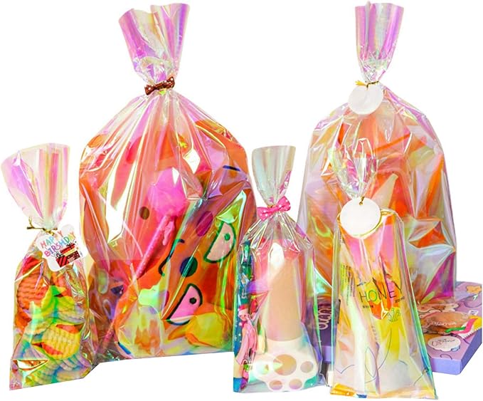 50 Pack 3.9x10 inch Small Cellophane Treat Bags with Twist Ties Plastic Pet Birthday Party Favor Supplies for Dog Cat Treats Candy Small Gifts DIY Craft Food Storage Packaging