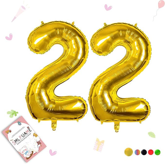 40 inch Number Balloon 0-9 Gold Large Number 22 Balloons,Digital Balloons for Birthday Party Celebration Decorations Supplies, Helium Foil Number Balloons for Wedding Anniversary