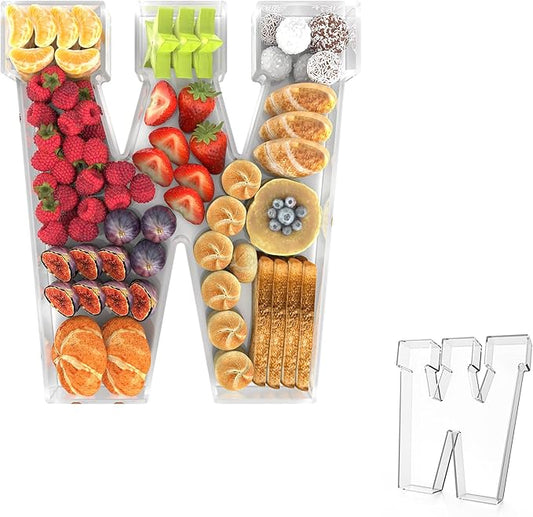 13.8" Acrylic Letter Charcuterie Tray, Charcuterie Letters Fillable Box for food, Reusable Serving Cake Candy Dish Display Tray for Birthday Anniversary Party Decoration (Letter W)