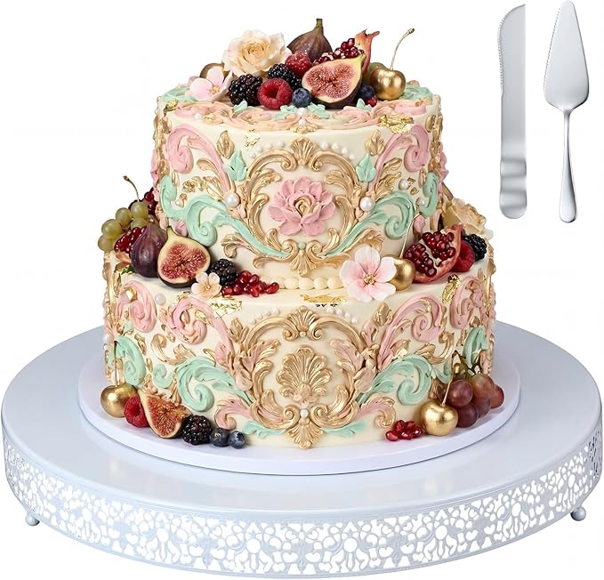Wenqik 20 Inch White Cake Stand Set Metal Round Cupcake Dessert Stand with Cake Cutting, Spatula Wedding Cupcake Pastry Display Candy Holder Display for Wedding Party Birthday Baby Shower(Classic)