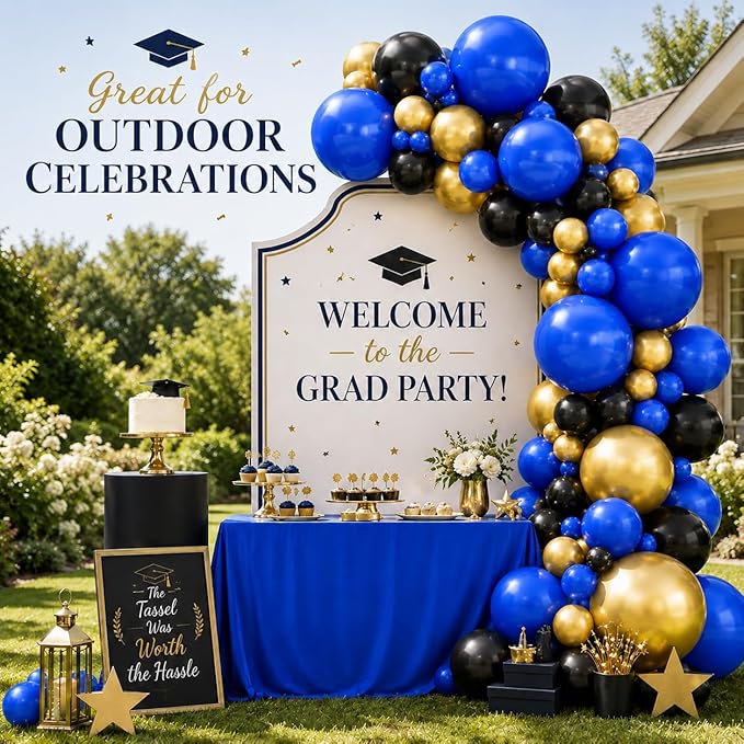 Black Blue Balloon Arch Kit, Black and Dark Blue Balloon Garland with Gold Latex Balloons, Black Blue Gold Balloon Arch Garland for Birthday, Baby Shower, Wedding, Anniversary Party Decorations