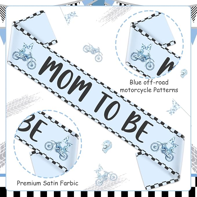 Dirt Bike Baby Shower Party Favor Motorcycle Mom to Be Sash Dirt Motor Mom to Be Dad to Be Corsage Pins and Headband for New Parents Blue Gender Reveal Decors Supplies Gifts