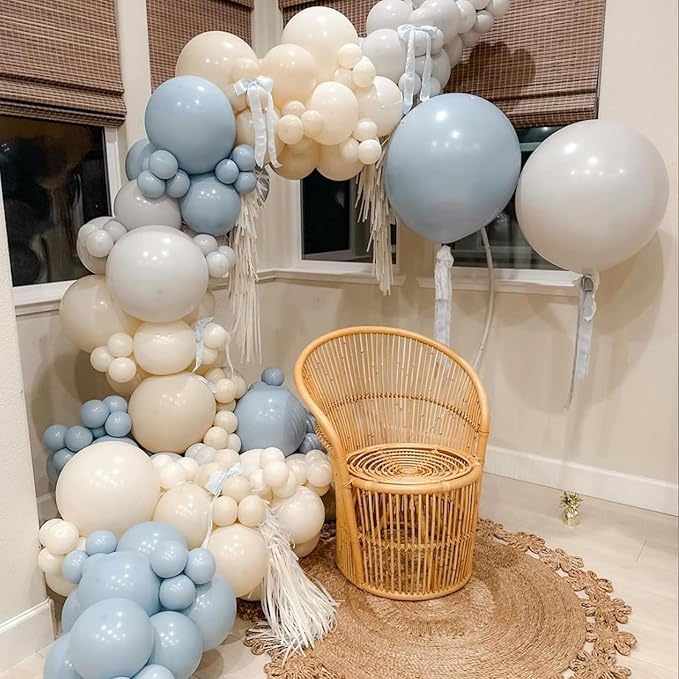 Awenztech 110pcs White Sand Cream Balloon Arch Garland Kit, 18 12 10 5 inch Ivory Beige Balloons Different Sizes for Birthday Party Decorations