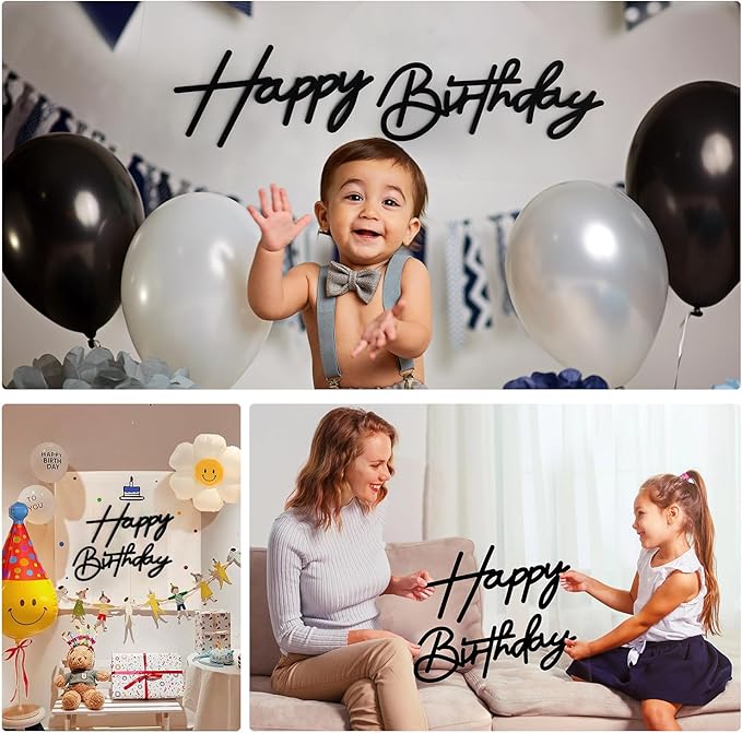 Black Happy Birthday Sign for Backdrop - Felt Happy Birthday Letters for Balloon Arch Party Backdrop Decorations Large Happy Birthday Signs for Baby Girl Women Party Baby Shower