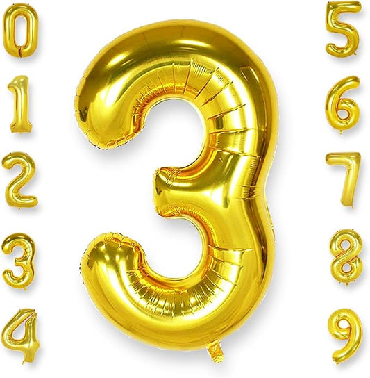 AULE 40 Inch Big Gold 3 Balloon Number Large Foil Helium Number Balloons 0-9 Jumbo Giant Happy 3rd Birthday Party Decorations for Boy or Girl Huge Mylar Anniversary Party Supplies