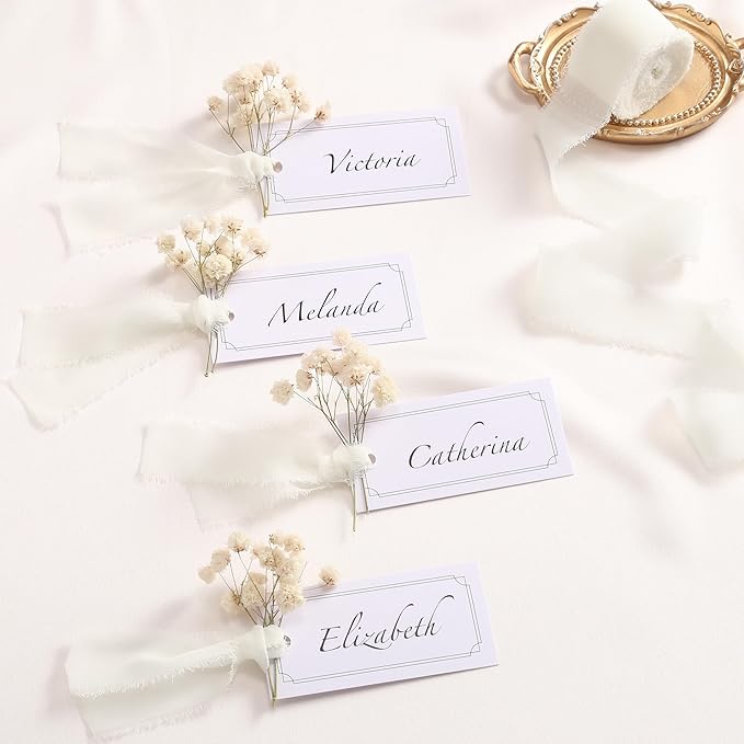 DORIS HOME Cream White Chiffon Ribbon for Flower Bouquet, 1" x21Yd Fabric Ribbon for Gift Wrapping, Handmade Frayed Ribbon for Wedding Invitations/Christmas Decorations