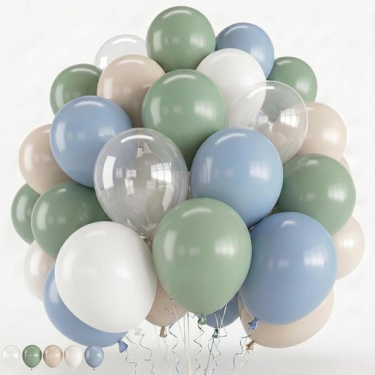 Blue and Green Balloons, Goose Balloon Sage Avocado Green Dusty Slate Fog Blue Sand White Clear Latex Balloons for Boho Bridal Baby Shower Graduation Anniversary Wedding Birthday Party Decorations