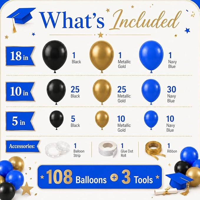 Black Blue Balloon Arch Kit, Black and Dark Blue Balloon Garland with Gold Latex Balloons, Black Blue Gold Balloon Arch Garland for Birthday, Baby Shower, Wedding, Anniversary Party Decorations