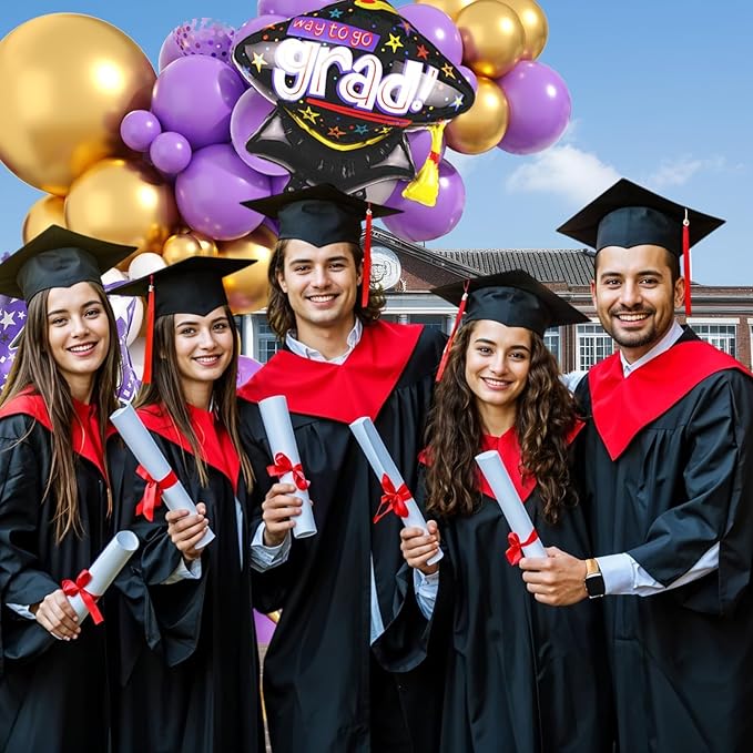 Graduation Balloon Arch Garland Kit, 2026 Graduation Party Decoration, Purple Gold Balloon with Congrats Grad Hat 2026 Number Balloons for College School Class of 2026 Congrats Party Supplies