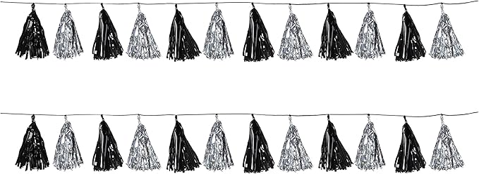 Beistle 2 Piece Metallic Tassel Garlands, 9.75" x 8'- NYE Decorations, Graduation Party Supplies, Awards Night Banner