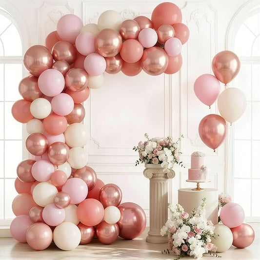 HILAVO Blush Pink Balloon Garland Kit Rose Gold Dusty Pink Sand White Balloons Arch Retro Light Pastel Pink Beige Nude Creme Balloon for Women Bridal Baby Shower Boho Wedding Birthday Party Decoration