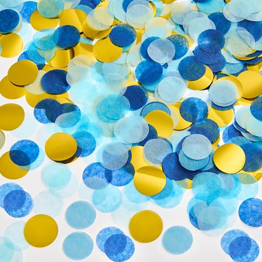 Gold and Blue Tissue Paper Confetti Dots Table Decoration for Birthday Graduation Wedding Toss Retirement Party, 1 inch in Diameter, 100 grams