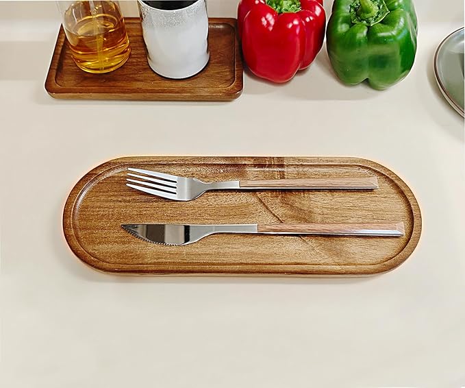Small Wooden Oval Tray (11.3 x 4.1 inch) 3 Pack, Mini Serving Tray for Coffee Tables, Dessert, Snack, Fruit, Acacia Wood Platter for Vegetable, Decor Restaurant