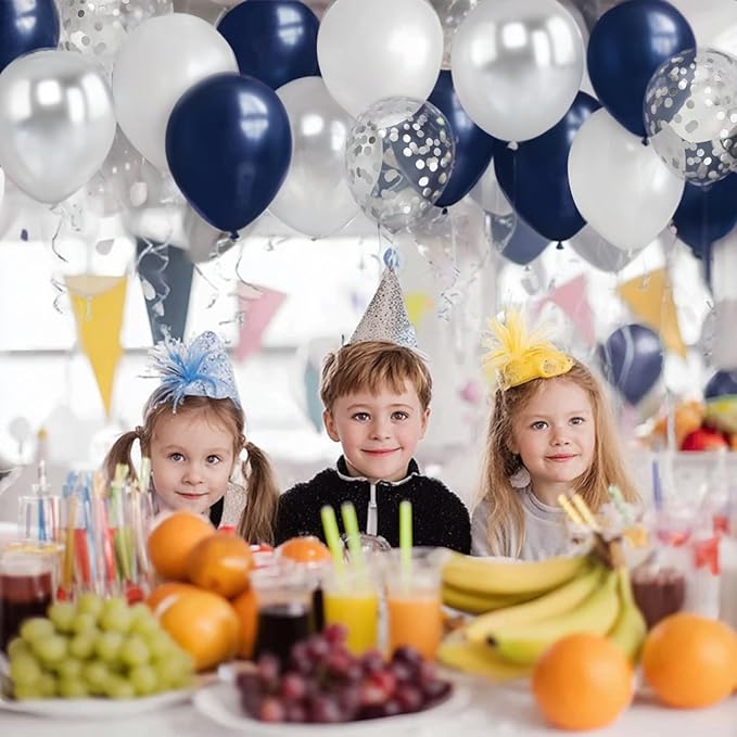 Zesliwy Navy Blue Silver Balloons Kit,50pcs 12inch Royal Dark Blue Metallic Silver White Balloon with Confetti Latex Balloon for Wedding Graduation 2026 Birthday Anniversary Party Decorations