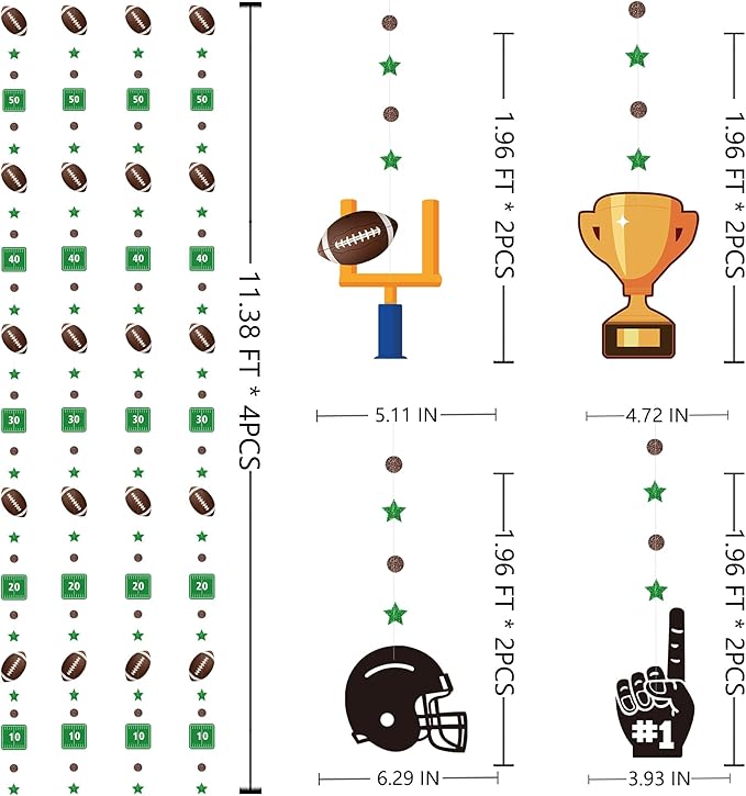 Football Party Decorations Star Circle Dot Football Helmet Goalpost Trophy Finger #1 Touchdown Hanging Cutout Garland Streamer for Birthday Baby Shower Wedding Classroom Nursery Wall Ceiling Decor