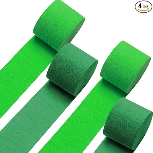 Green Crepe Paper Streamers 4Rolls 328ft,Crepe Paper Streamers for Party Decorations Wedding Decorations, Birthday Decorations, Baby Shower Christmas Annivesary Decors DIY (1.8 Inch x 82 Ft/Roll)