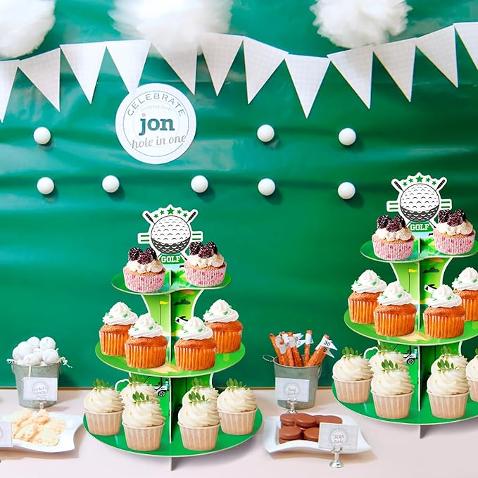 2 Sets Golf Cupcake Stand 3 Tiers Golf Themed Cake Stand Cardboard Dessert Tower Birthday Party Decorations Dessert Cake Table Displays Sport Party Supplies for Sport Themed Birthday Decor