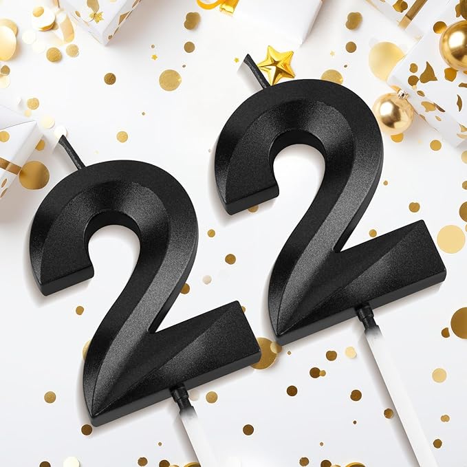 Number 22 Birthday Candles, 1.96 Inch Happy Birthday Cake Candles Cupcakes Topper Decoration for Birthday Party Wedding Anniversary Celebration Supplies (Black)