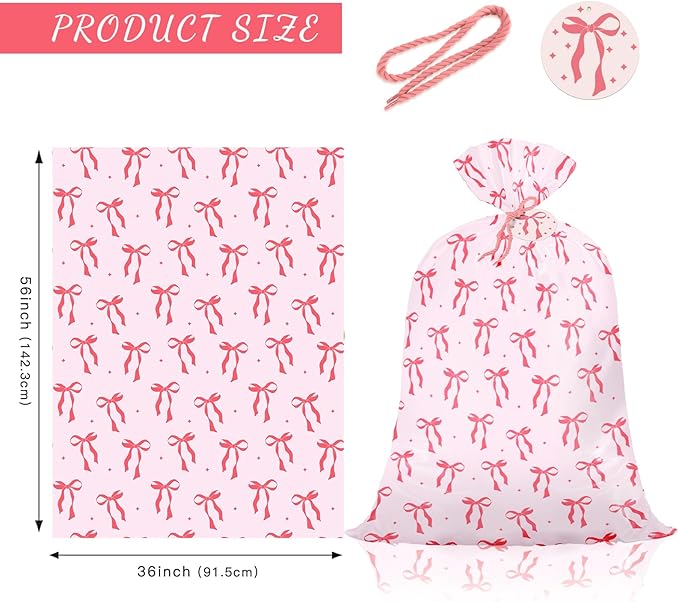WRAPAHOLIC 56" Large Pink Bow Plastic Gift Bag - Pink Ribbon Bow Jumbo Bike Bag Gift Wrap for Girl Birthday, Baby Shower, Bachelorette Party, Valentine's Day - 56" H x 36" W