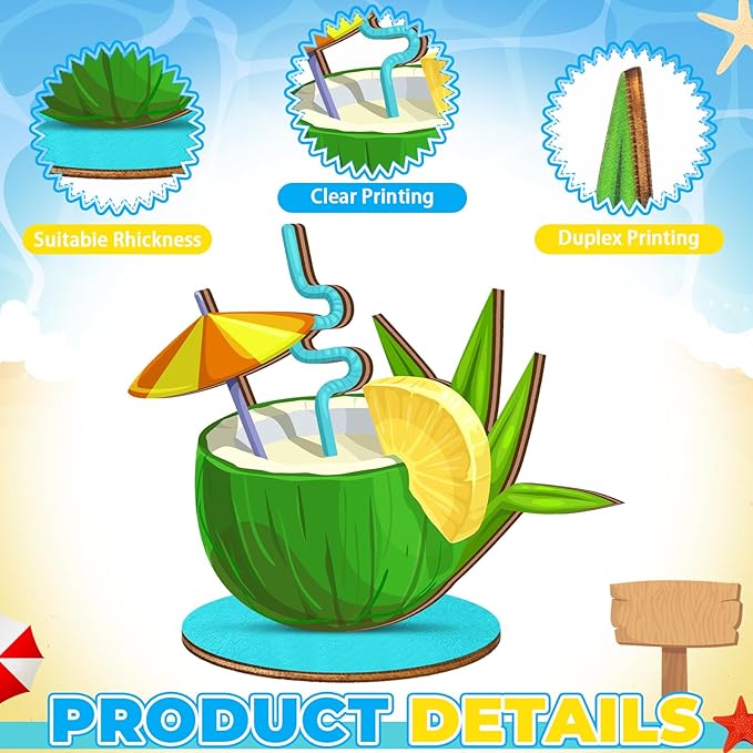 Marsui 12 Pcs Summer Beach Decor Set Tropical Hawaii Tiered Tray Decor with Wood Blocks Beach Pool Balls or Table Centerpieces Kitchen Shelf Wedding Garland Home Decoration