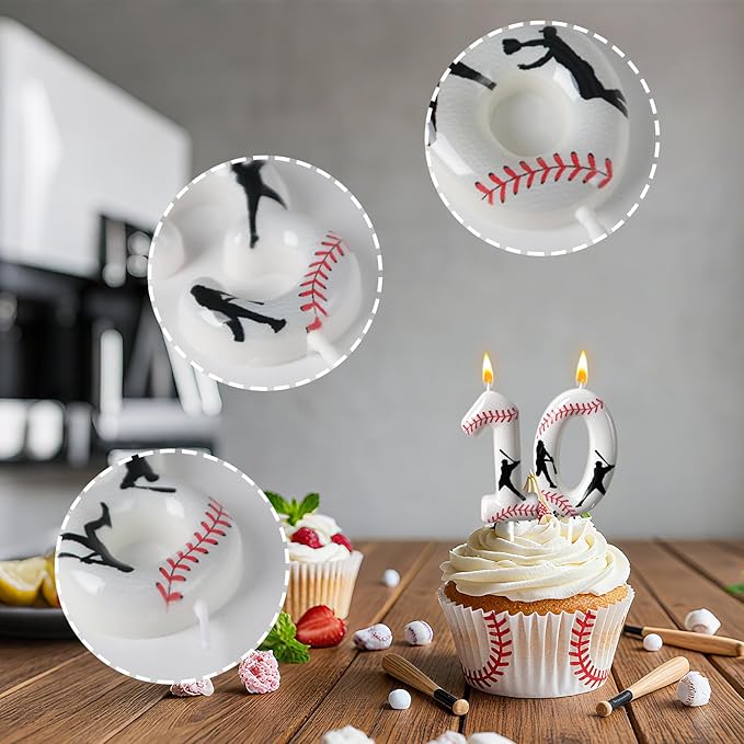 Baseball Birthday Number Candle, Number 0 Candles for Cake Topper, Ideal Birthday Parties Cake Decor, Wedding Anniversary and Other Celebrations (Candle 0)