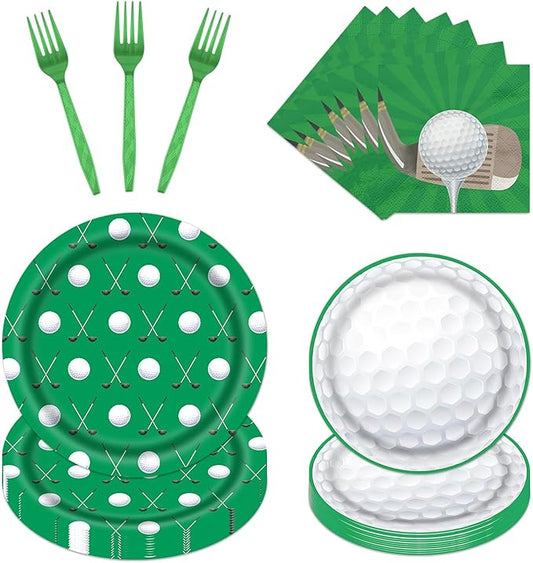 Rakuto Golf Party Plates Napkins, 64PCS Golf Party Decoration Supplies Tableware Set, Disposable Paper Plates Napkins Forks Birthdays Supplies(16 Guests)