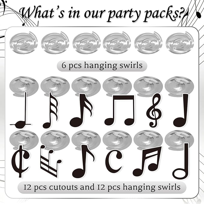 Musical Note Hanging Swirls - 30PCS Music Themed Party Decorations Musical Note Ceiling Streamers for Music Birthday Party Baby Shower Decor Supplies