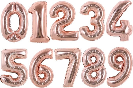 TONIFUL 16 Inch Number Rose Gold 0-9 Mylar Foil Balloons 10 Pcs Custom digitalal Balloons for 2026 New Year Eve Birthday Party Engagement Graduations Anniversary Baby Shower