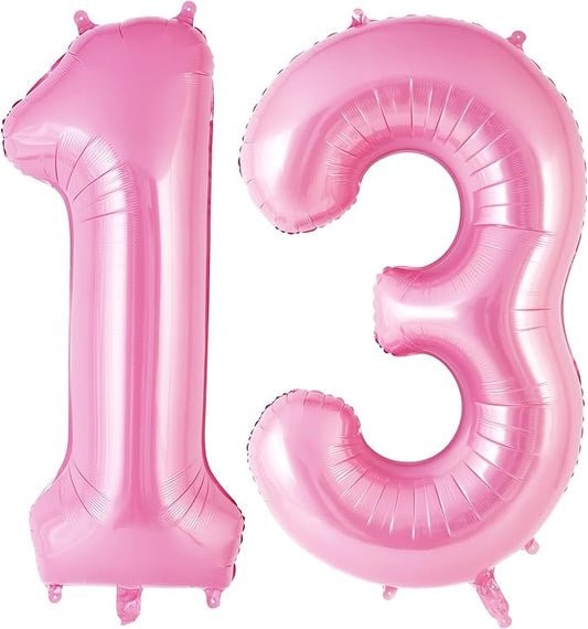 Pink Number 13 Balloon, 40 Inch Big Large Foil Helium Number Balloons, Giant Mylar Number 13 Balloons for 13 Years Old Birthday Party Decorations Supplies Anniversary