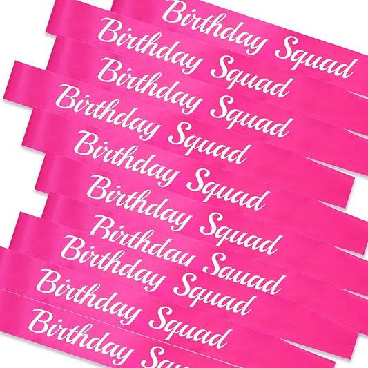10 Pcs Birthday Squad Sash for women or girls 16th, 18th 21st 30th 40th 50th 60th or Any Other Bday Party Supplies Decorations (Pink+Sliver)