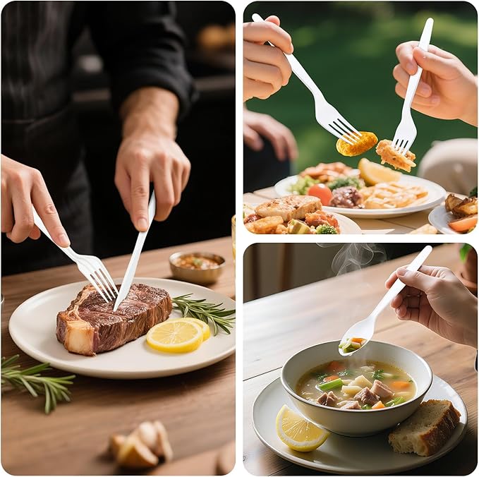 180Pcs Reusable Utensils Cornstarch Made - Heavy Duty Compostable Forks 80, Compostable Spoons 80, & 50 Knives Set - 100% Disposable Eco Friendly Flatware for Party, Wedding, BBQ, Camping (180 Pack)