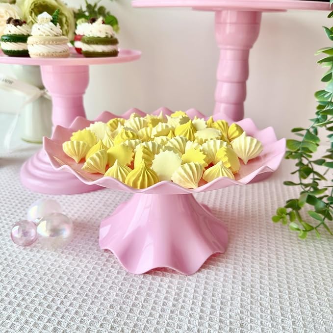 3 Pcs Cake Stand Set, Laced Cake Stand, Mini Cupdake Holder for Party,Wedding,Birthday,Celebration,Baby Shower,Anniversary (Pink)