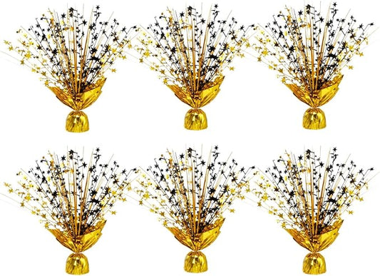 6 Pack Metallic Foil Spray Centerpiece Stars for Wedding, Birthday, Anniversary, Christmas Table Decor, Holiday Festival Baby Shower Graduation Mantle Party Decorations (Gold&Black)