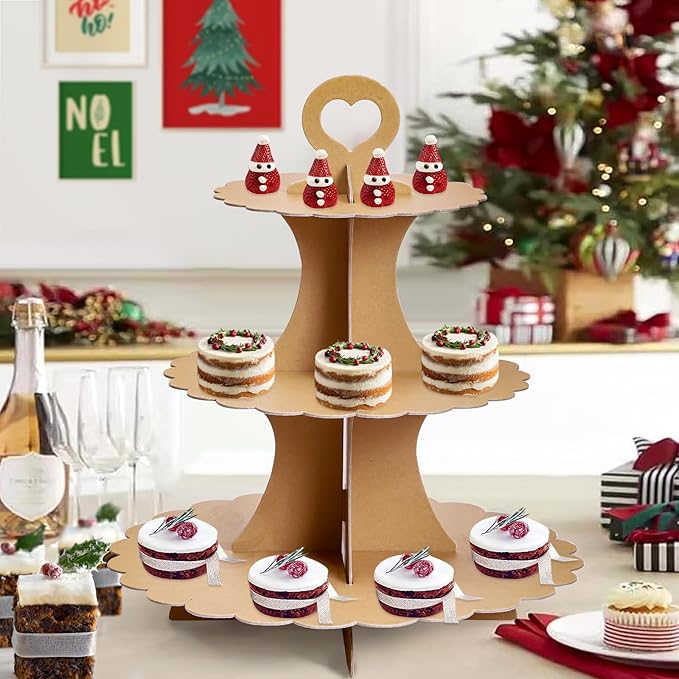 Soleebee 3-Tier Cupcake Stand, Cardboard Cupcake Tower, Dessert Cup Cake Stand Tower for Birthday Wedding Party Decoration, Cupcake Tier Stand 1 Set (Brown)