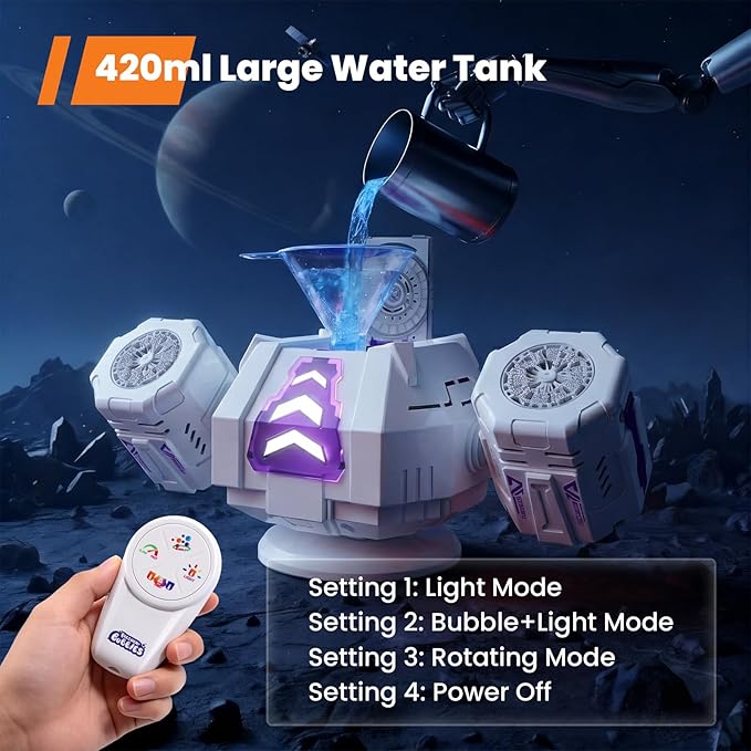 GoGonova Bubble Machine, 30000+ Bubbles/Min Rechargeable Kids Bubble Machine, Big Bubble Blower Maker, 360° Auto Rotation & 2 Speeds, 7-Color LED Lights, Mecha Overlord