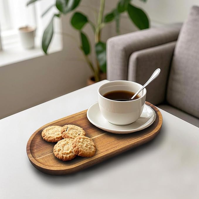 2 pcs Small Acacia Wooden Tray 11.8×6inch Rustic Wood Serving Trays Bulk Boards Oval Charcuterie for Food Cheese Cookie Fruit Sushi,Breakfast Bread Appetizer Plates Decorative Platters