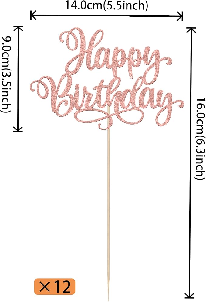12 PCS Happy Birthday Centerpiece Sticks Double Sided Glitter Happy Birthday Table Flower Centerpieces Decorations for Celebrating Anniversary Theme Party Centerpieces Supplies Rose Gold