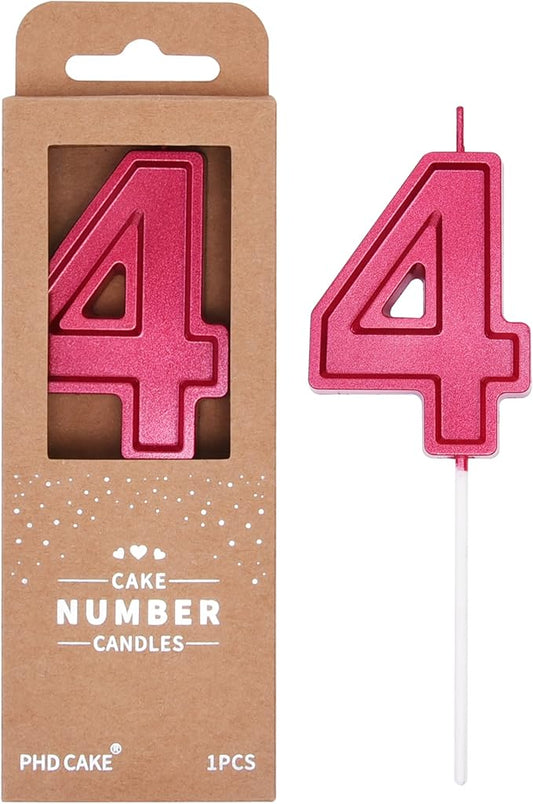 PHD Luxe Red 2.76 Inch 4 Number Birthday Candles, Red Cake Candles for Party Celebration