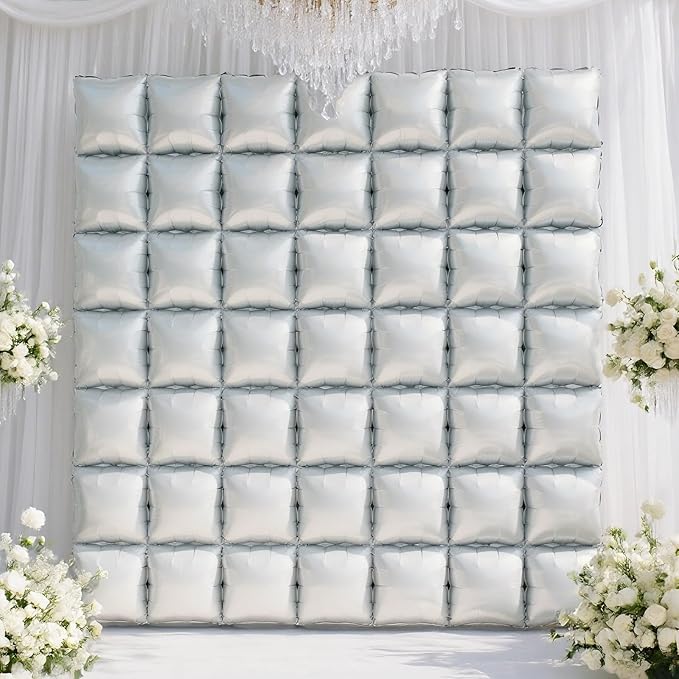 NISOCY 25PCS Gray Square Foil Balloons Wall Backdrop Double Sided Light Grey Balloon Arch Kit for Birthday Baby Shower Graduation Anniversary Retirement Gender Reveal Party Decoration