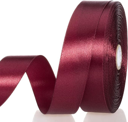 YASEO 1 Inch Wine Red Solid Satin Ribbon, 50 Yards Craft Fabric Ribbon for Gift Wrapping Floral Bouquets Wedding Party Decoration
