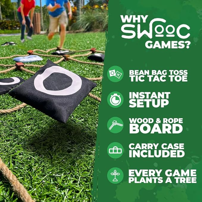 Swooc Games® - Giant Tic Tac Toe Game Outdoor (All Weather) | 3ft x 3ft | Instant Setup, No Assembly | Giant Outdoor Games for Adults and Family | Outside Toys | Large Lawn & Backyard Fun | Yard Game
