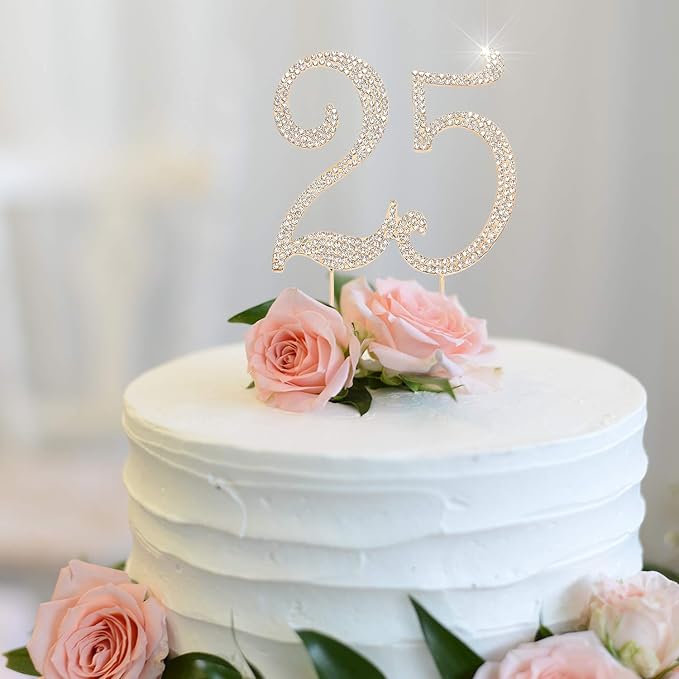 Bling Crystal Sweet 25 Birthday Cake Topper - Best Keepsake | 25th Party Decorations Gold
