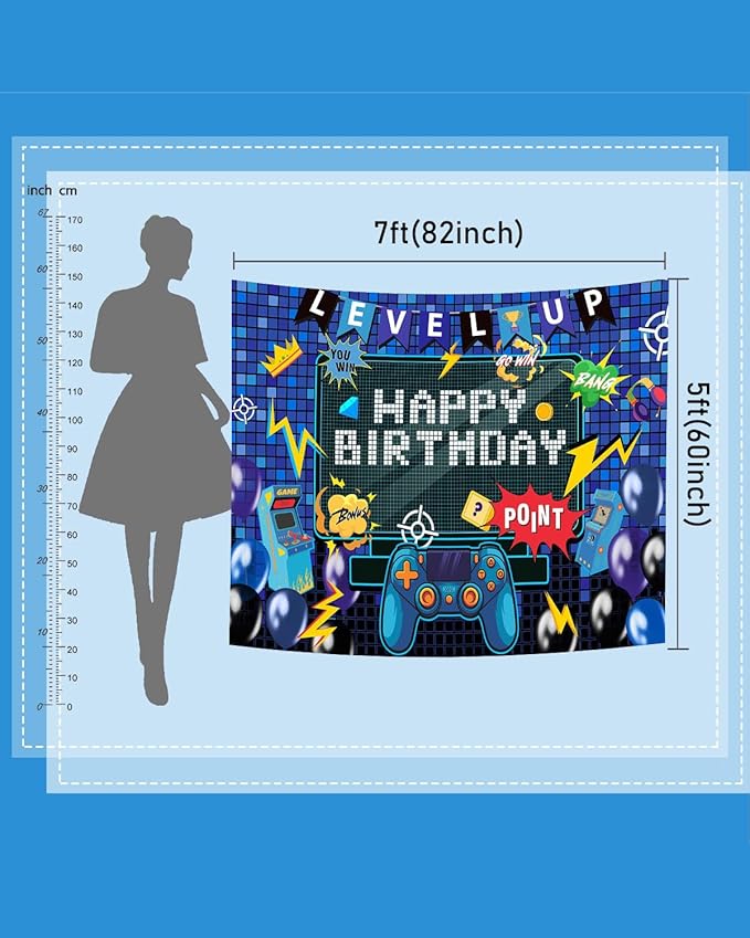 Mocsicka Video Game Birthday Backdrop Game on Happy Birthday Party Decorations Level up Party Background for Photography Wall Decorations Supplies (Happy Birthday, 10x7ft(120"x82"))