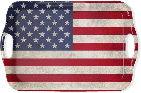 Serving Tray Decorative Tray with Handles Multi-Purpose Rectangular Serving Trays for Restaurant, Parties, Coffee Table, Kitchen - American Flag